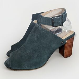 Vionic Kaia Black‎ Suede Chunky Heel Ankle Strap Sandals Women's 9
